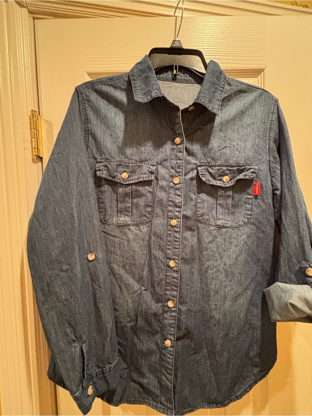 Men's Denim Shirt Jacket with Chest Pockets - Blue